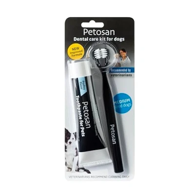Image of Petosan Dental Care Kit for Medium Dogs Dog Toothbrush and Toothpaste Set (7 15 kg) Plaque Tartar Removal, Fresh Breath, Recommended by Vets, Poultry Flavour.