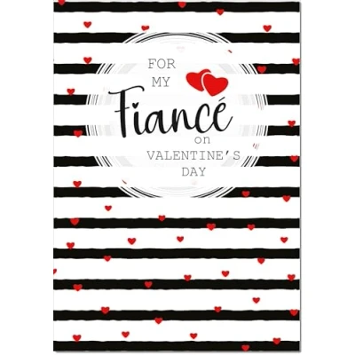 Image of doodlecards Fiance Valentine&#039;s Day Card Love Hearts and Stripes Large A4 Size with Plain Envelope