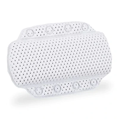 Image of Relaxdays Pillow, Non slip Bathing Cushion With Suction Cups, Wellness, Head &amp; Neck Support, White, foam, plastic