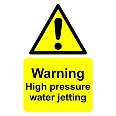 Image of Warning high pressure water jetting safety sign 3mm Aluminium (300mm x 200mm)