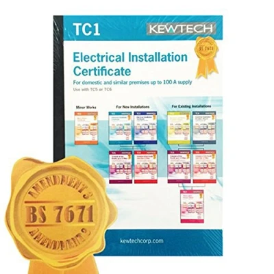 Image of Kewtech TC1 AMENDMENT 3 COMPLIANT Electrical Installation Certificate Book, Contains 10 Certificates (4 Pages Per Certificate), Carbon Copies For Customer And Contractor Use, Must Be Accompanied With TC5 Or TC6