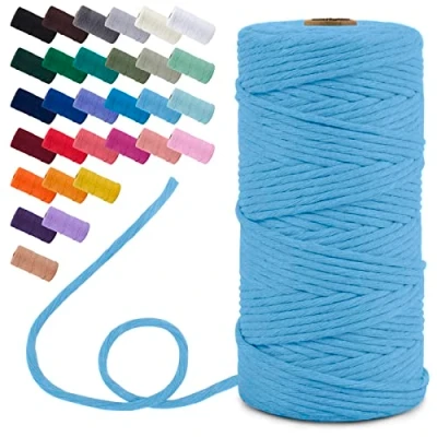Image of Uiopa Macrame Cord 3mm x 100m, Single Strand Yarn Thick Thread Natural Cotton Cord, Coloured Craft String for DIY Crafts, Wall Hanging, Plant Hanger, Tassels (Sky Blue)
