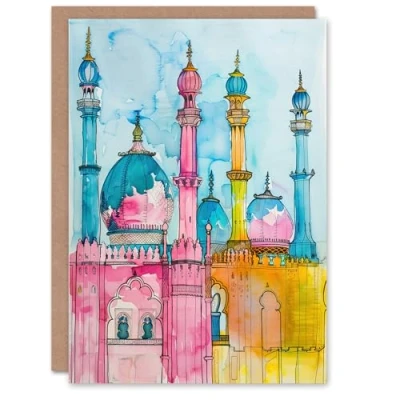 Image of Artery8 Greeting Card Brighton Royal Pavilion Colourful Watercolour Blank For Him Or Her Art Birthday