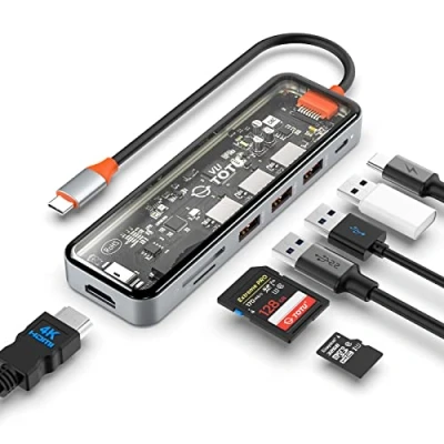 Image of USB C Hub, Docking Station, TOTU 7 in 1 Type Hub with 4K HDMI Port, 92W PD Power Delivery, 3 3.0 Ports, SD/TF Card Reader, for MacBook and Other Laptops