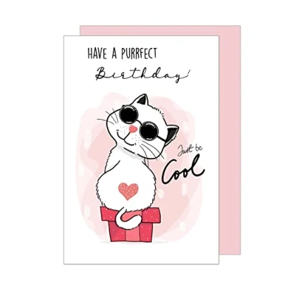 Image of Edition Seidel Premium Birthday Card with Envelope. Greeting Billet Purrfect Happy Humour Funny Cool Woman Girl Teenager Kids Cat Heart (G3458 SW023)
