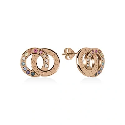 Image of Radley Signature Ladies 18ct Rose Gold Plated Sterling Silver Double Disc Engraved Hoops Earrings RYJ1146