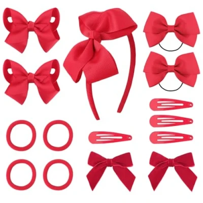 Image of DRESHOW Girls School Hair Accessories Kit White Bow Clips Headband Ribbon Barrettes Ponytail Holder for Little Girl Toddlers Teens Birthday Present