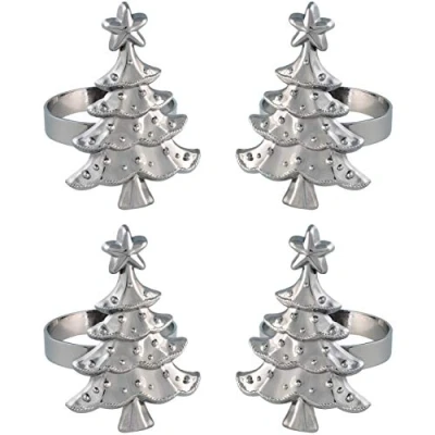 Image of WeRChristmas Set of 4 Christmas Tree Napkin Holders, Multi Colour, 7cm