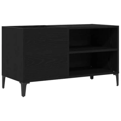 Image of vidaXL Black Oak LP Storage Cabinet Modern Vinyl Record Organizer 84.5x38x48 cm Engineered Wood Matte Finish for Living Room