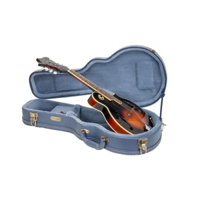 Image of Crossrock Relief Series Wooden Case for F Style Mandolin, With Highly Textured Surface, Mink Imitation Fleece, Stainless Steel Latches Smoke Blue (CRW630MFSB)