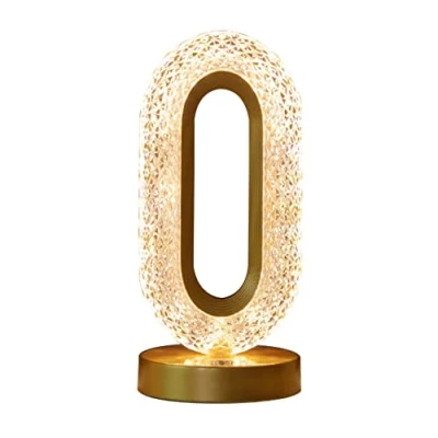 Image of Oval Crystal Table Lamp 7W Led Mini Gold Modern Desk with Acrylic lampshade USB Charging,Decorative Bedside Nightstand for Living Room Bedroom Study,Tricolour Light