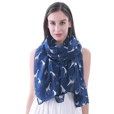 Image of Lina &amp; Lily Giraffe Animal Print Women&#039;s Scarf Oversized (Blue with White)(Size: One Size)