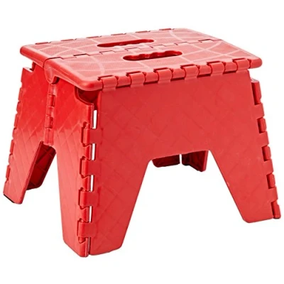 Image of Anika 16750 Folding Step Stool / 22cm (8.7) Tall 200lbs Max Load Ultra Durable Kitchen, Bathroom, Office Red Colour