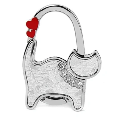 Image of Table Bag Handbag Purse Hook Hanger Holder Rhinestone Cat (Silver)