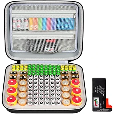 Image of Battery Organizer Storage Case, 118+ Batteries Carrying Holder Container Box Double Mesh Pockets for AA AAA 9V C D with BT 168 Tester (Batteries are Not Included)