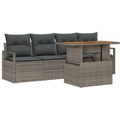 Image of vidaXL Garden Sofa Set with Storage 5 pcs Grey Poly rattan