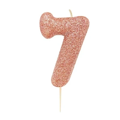 Image of Anniversary House Metallic Rose Gold Glitter Candle, Number 7, 7th Birthday Cake Topper, 7 Centimeters, AHC50/7