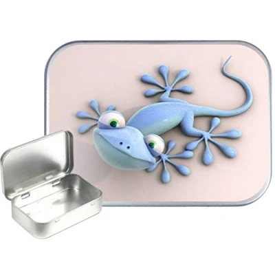 Image of TEEZ Gecko 30ml Small Silver Hinged Tin, Pill Tin,Gift Box,1oz Tobacco Tin