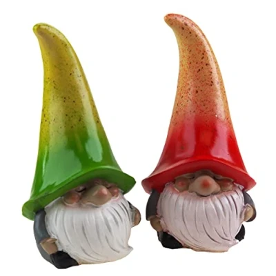 Image of BWG Large Hat 22cm Garden Gnome Gonk Ornaments Figurines Green Red (Set of 2)