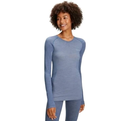 Image of FALKE Women&#039;s Wool Tech Light Round Neck W L/S SH Functional Yarn Quick Dry 1 Piece Base Layer Top, Blue (Capitain 6751), S