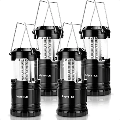 Image of Lepro Camping Lights, Collapsible Lantern Battery Powered, Portable Light for Tents, AA Operated, Lanterns Power Cuts, Emergency Lighting, Fishing, Pack of 4