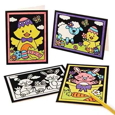 Image of Baker Ross FX553 Easter Colour in Fuzzy Art Cards Pack of 10, Card Making for Kids, White
