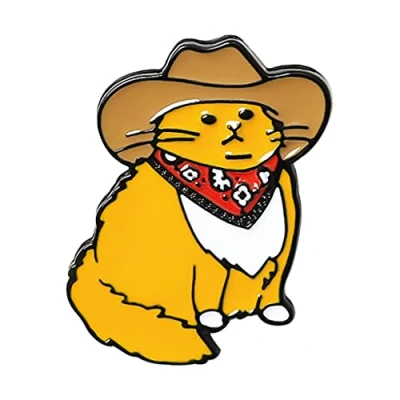 Image of Cowboy Cats Enamel Pin Custom Funny Animal Hat Brooches Shirt Lapel Bag Badge Cartoon Kitten jewelry Gift for Friends brooch women