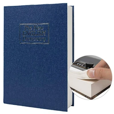Image of Real Paper Diversion Book Safe Storage Box, Dictionary Secret with Code Lock/Key, flip Hidden (M Combination, Blue dictionary)