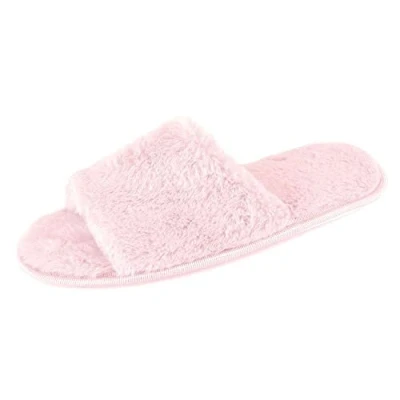 Image of Thingimijigs Ladies Mule Slippers Fluffy Faux Fur Open Toe Sliders Pink 7 8