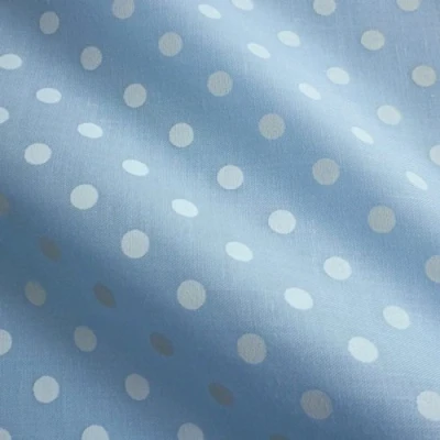 Image of Pastel Blue Polycotton Fabric with Printed 5mm White Spot (Per Metre)