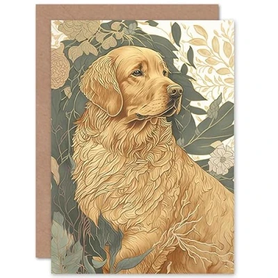 Image of Artery8 Golden Retriever Dog in Nature Soft Pastel Colour Illustration Art Birthday Sealed Greeting Card Plus Envelope Blank inside