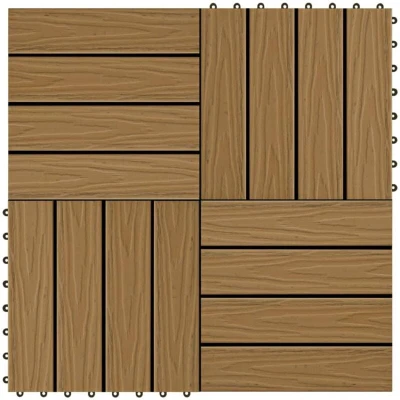 Image of vidaXL 11 pcs Decking Tiles Deep Embossed WPC 30x30 cm 1 sqm Teak Colour