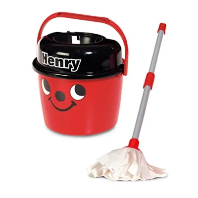 Image of Casdon Henry Mop &amp; Bucket Branded Toy Cleaning Set For Children Aged 3+ Features Henry’s Cheeky Face Lots Of Fun! (65650)