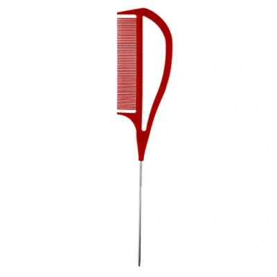 Image of ABC Hair Rat Tail Pin Comb Resistant Anti Static Stainless Steel Bucket Lift (Red)