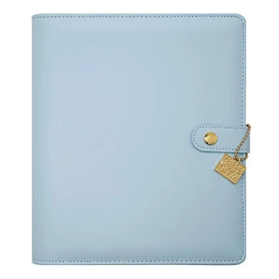 Image of Pukka Pad Carpe Diem A5 Planner with Undated Weekly &amp; Monthly Inserts, Dividers, Stickers More Faux Leather Cover Internal Pockets Gold Metal Ring Mechanism 10 x 9.5 2in, Sky Blue