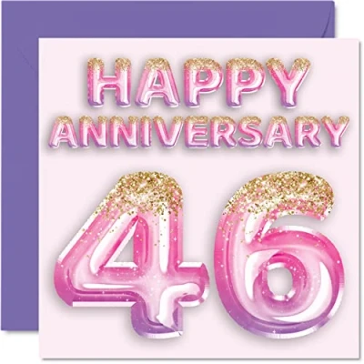 Image of Pretty 46th Anniversary Card for Wife Girlfriend Husband Boyfriend Pink Purple Glitter Balloons Happy 46 Cards from Family, 145mm x Greeting Forty Sixth Anniversaries
