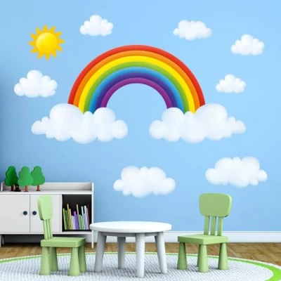 Image of DECOWALL SG 1713 Rainbow and Clouds Kids Wall Stickers Decals Peel Stick Removable for Nursery Bedroom Living Room Art murals Decorations