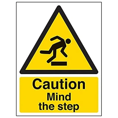 Image of V Safety Caution Mind The Step Sign Portrait 150mm x 200mm 2mm Rigid Plastic