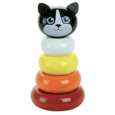 Image of Vilac Wooden Minou Cat Stacking Toy, Develop Fine Motor Skills, Includes 5 Easy To Grasp Pieces, Multicolored, 12 Months+