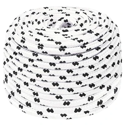 Image of vidaXL Braided Boat Rope White 8mmx25m Polyester Material Resilient &amp; UV Resistant Ideal for Marine or General Purpose High Breaking Strength Easy to Use Store