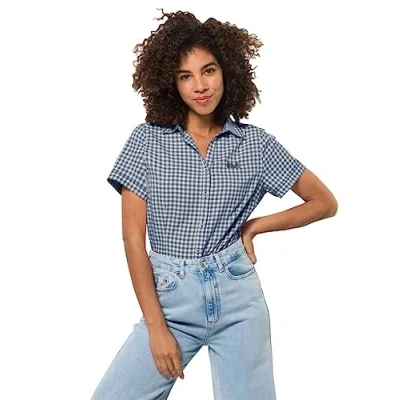 Image of Jack Wolfskin Women&#039;s Kepler Shirt Blouse, Night Blue Checks, XS