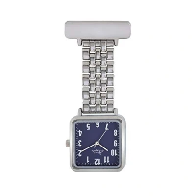 Image of Annie Apple Navy Blue/Silver Square Chain Link Bracelet Mesh Nurses Nurse Hairdresser Beautician Pocket Fob Watch