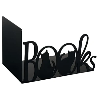 Image of moses Metal Bookend, Black, libri_x Decorative Bookend Books, Modern Design with Cut Out Lettering and Cats