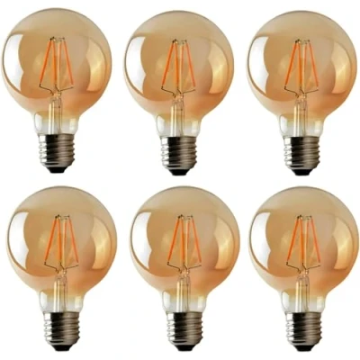 Image of LEDSone Dimmable G95 E27 LED Edison Style Light Bulbs 4W, Screw Decorative Filament Amber Globe Glass Warm White Lighting 2700K 6Pack [Energy Class A]