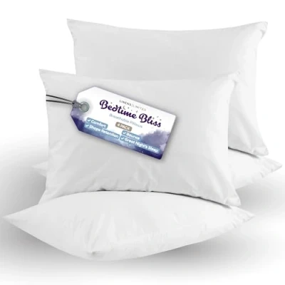 Image of Linens Limited Soft Pillows 4 Pack, Bedtime Bliss, and Firm with Orthopedic Support, Non Allergenic Hollowfibre, Machine Washable (White)