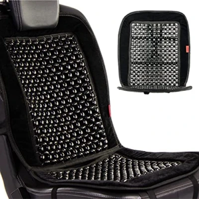 Image of HEYNER SoftVelvet Car Seat Cover Wooden Cushion Beaded Beads Massage Ventilation Taxi Van Black H709100