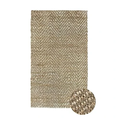 Image of HAMID Jute Rug Alcazar 100% Natural Fibre Soft and High Strength Hand Woven Living Room, Dining Bedroom, Hallway (Natural, 110 x 60 cm)