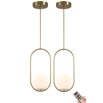 Image of Battery Operated Pendant Light with Dimmable &amp; Timeable Rechargeable Bulb, not Hardwired Powered Globe Hanging Ceiling Lighting Chandelier, for Kitchen Island Dining Table Living Room Bedroom