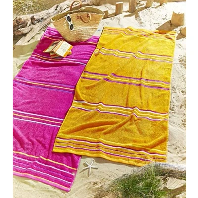 Image of Catherine Lansfield Rainbow Cotton 75x150cm Beach Towel Pair Pink/Orange