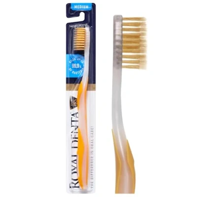 Image of Manual Medium Toothbrush for Adults, Flossing with Gold, Yellow, Royal Denta